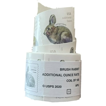 Brush Rabbit ADDITIONAL OUNCE RATE USPS Postage Stamp 1 Coil/Roll of 100 US First Class Postal Country Farm Wedding Celebration Anniversary Party (100 Stamps)