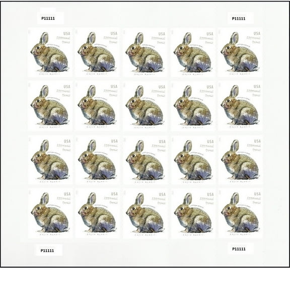 Brush Rabbit ADDITIONAL OUNCE Rate USPS Postage Stamp 1 Sheet of 20 US First Class Postal Country Farm Wedding Celebration Anniversary Party (20 Stamps)