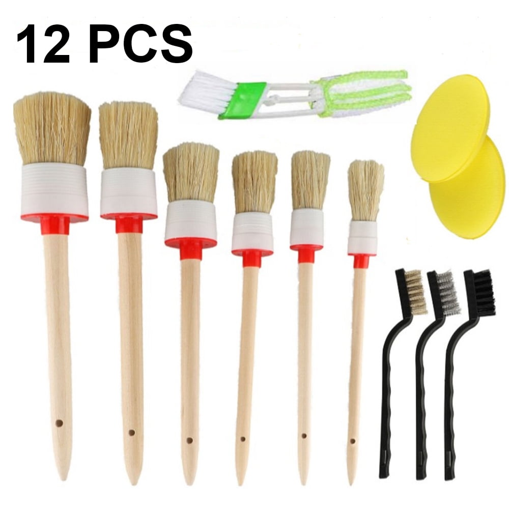 Brush Set - Premium Boar Hair Mixed Fiber Plastic Handle Automotive