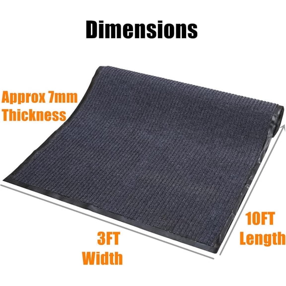 Brush Step Large Front Door Mat 3'x10' Outdoor Indoor Commerical Entrance Mat Doormat Striped Low Rubber Back Heavy Duty and Easy to Clean Gray