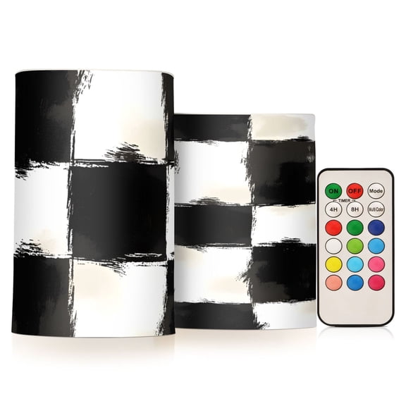 Brush - Stroke Check Flickering Flameless Candles Battery Operated with Remote Timer LED Pillar Candles Set of 2