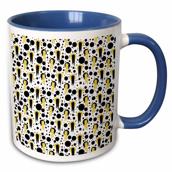 3drose, Brush Strokes, Circles, Black, Image of Gold, Modern, Contemporary, 11oz Two-tone Blue Mug