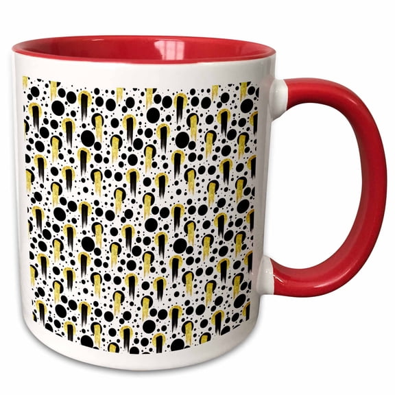 3drose, Brush Strokes, Circles, Black, Image of Gold, Modern, Contemporary, 11oz Two-tone Red Mug