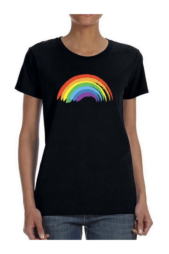 Brush Strokes Rainbow  Women Black T-Shirt, Female Small