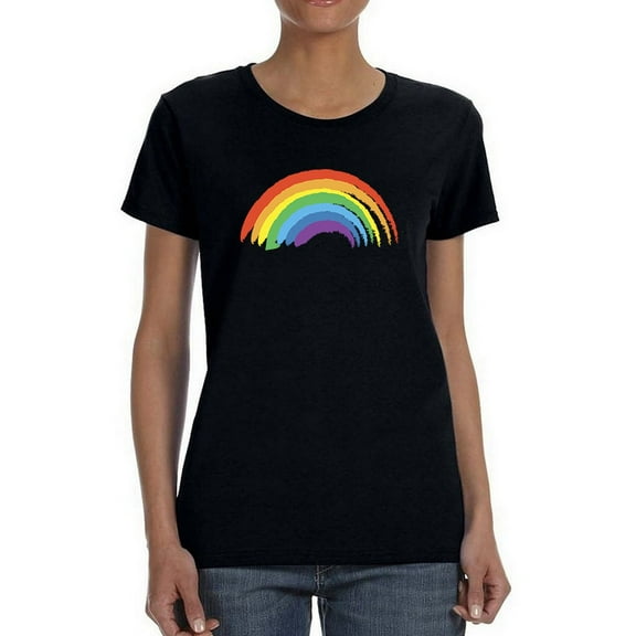 Brush Strokes Rainbow Women Black T-Shirt, Female x-Large