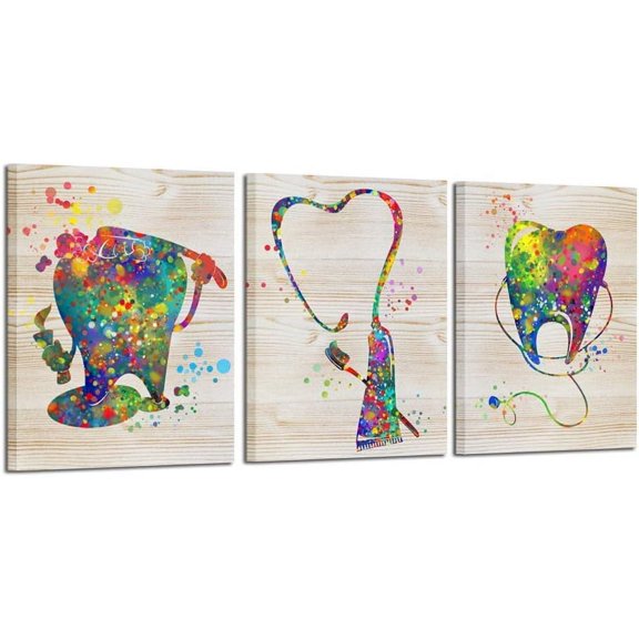 Brush Your Teeth Framed Canvas    Painting Funny Poster Prints Teeth Anatomy Stomatology Wall Picture Print Dental Clinic Doctor Office Decor 16x20inchx3pcs