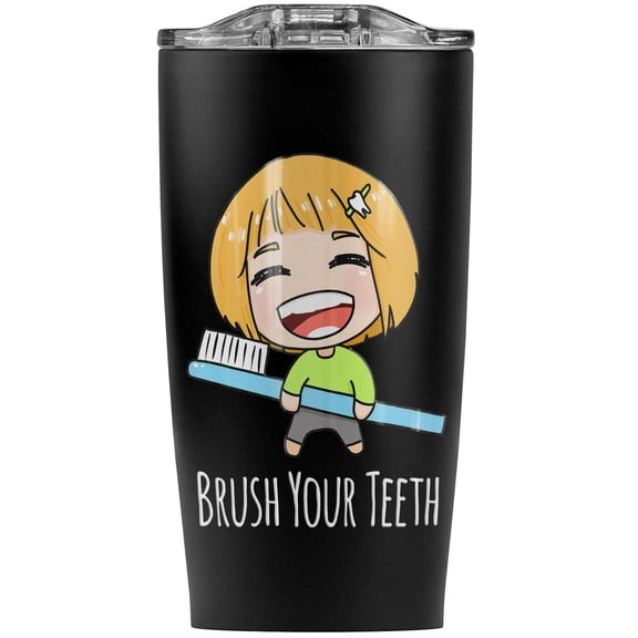 Brush Your Teeth Toothbrush Kawaii Chib Stainless Steel 20 oz Travel Tumbler, Vacuum Insulated & Double Wall with Leakproof Sliding Lid | Great for Coffee/Hot Drinks and Cold Beverages