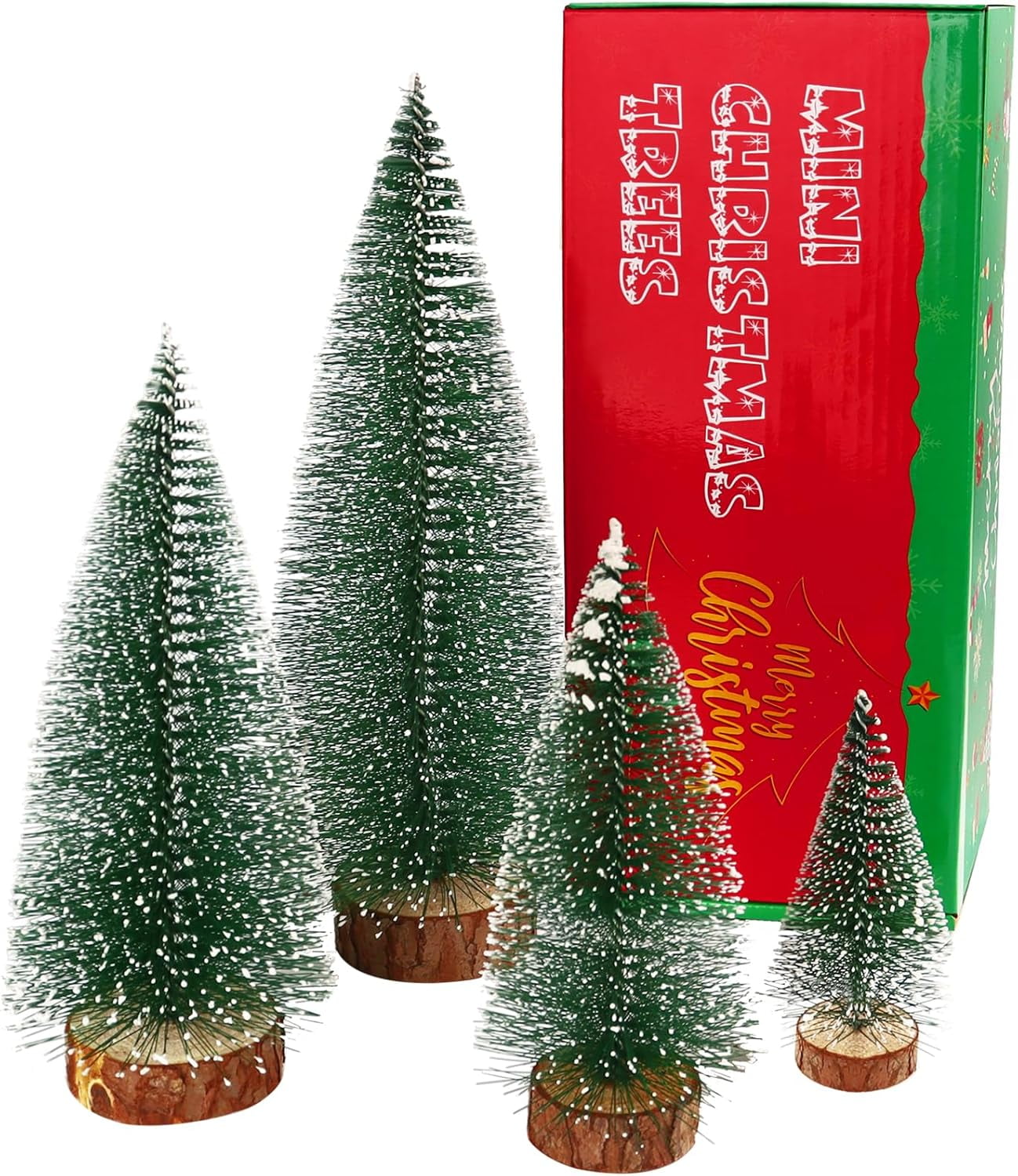 Mini Green Frosted Pine Tabletop Christmas Trees Set