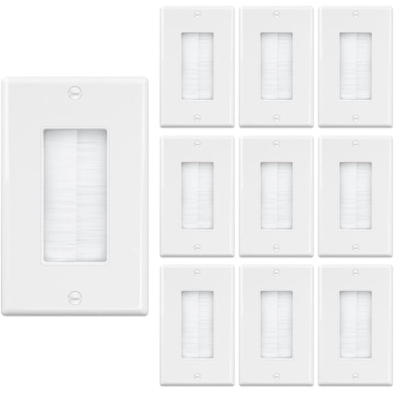 Brush Wall Plate (10 Pack), Cable Pass Through Insert for Wires, Single Gang Cable Access Strap, Wall Socket for HDTV, Home Theater Systems