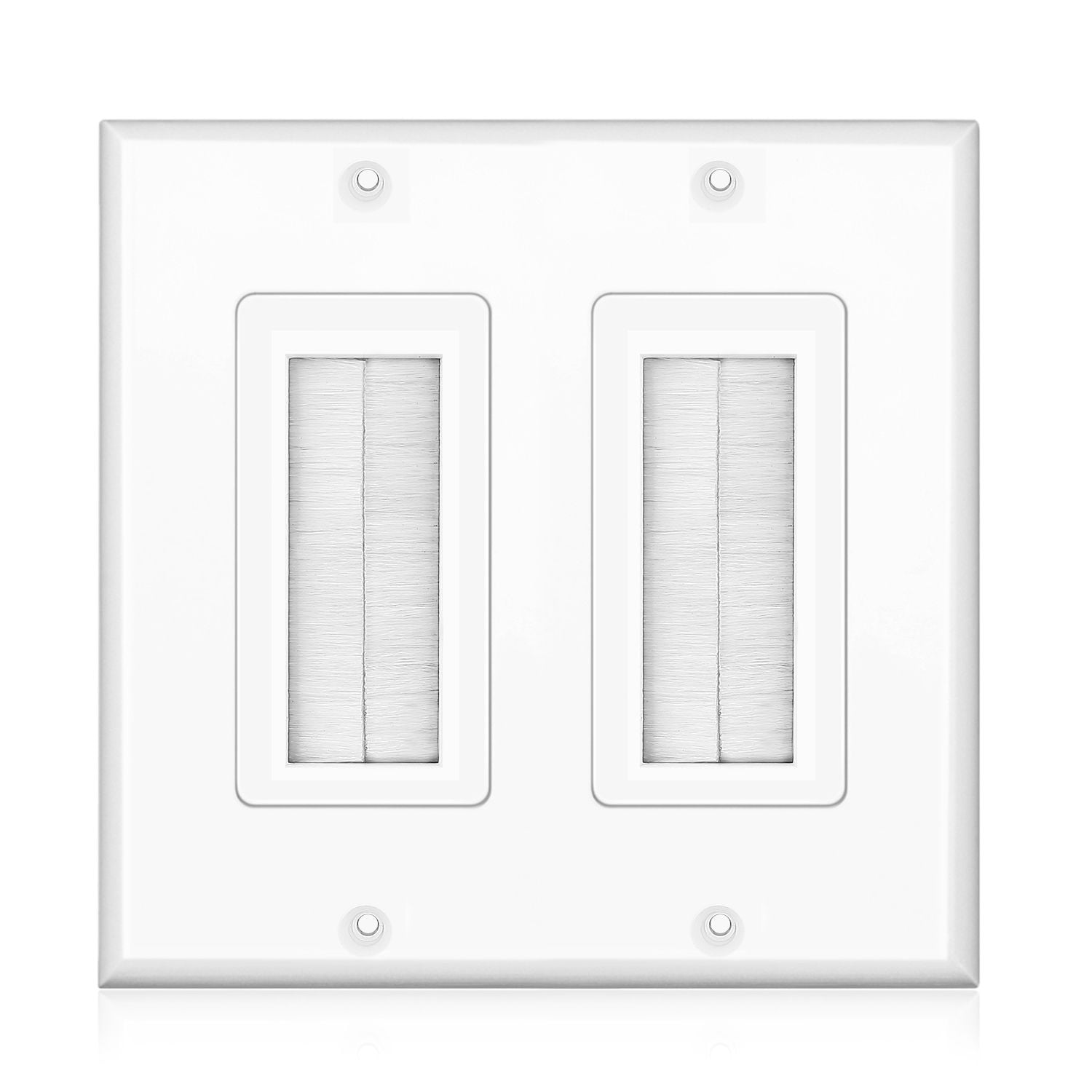 Brush Wall Plate - Double 2 Gang Cable Entry Access Brush Bristles