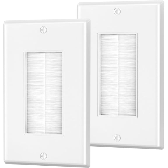 Brush Wall Plate, Single Gang Wall Plate Cable Pass Through for Low Voltage Wires, Cord Hider for Wall Mount TV, 2-Pack, White