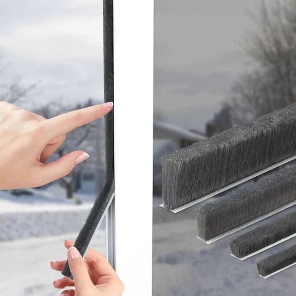 Brush Weather Stripping,33 Feet,Door Brush Seal Strip,Door Soundproofing Strip,Window Noise Blocker,Self Adhesive Draft Blocker,Dust Stopper Winter,Grey,0.2 in Brush x 0.35 in Backing