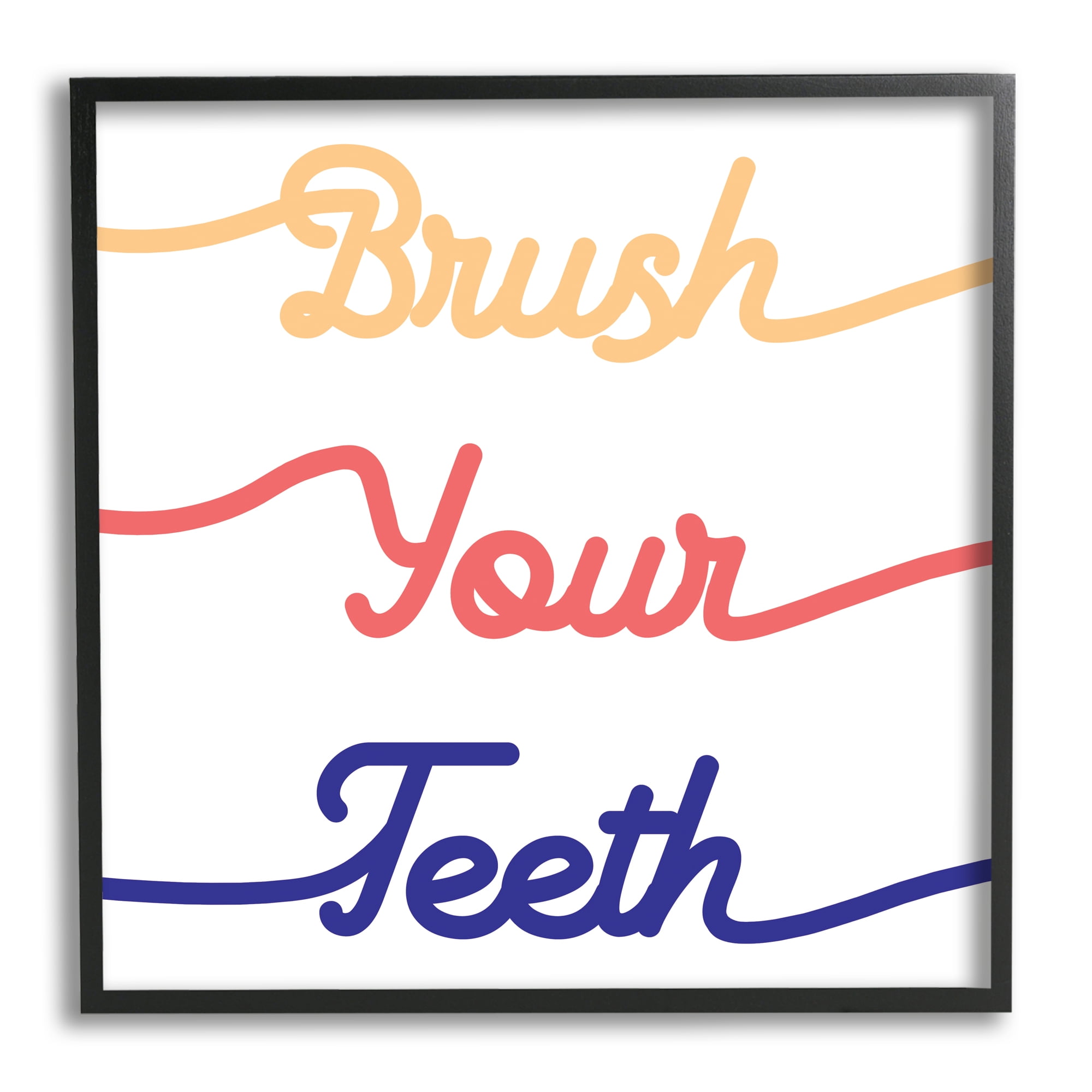 Brush Your Teeth Children's Bathroom Dental Hygiene Typography Framed Art Print Wall Art, 17x17