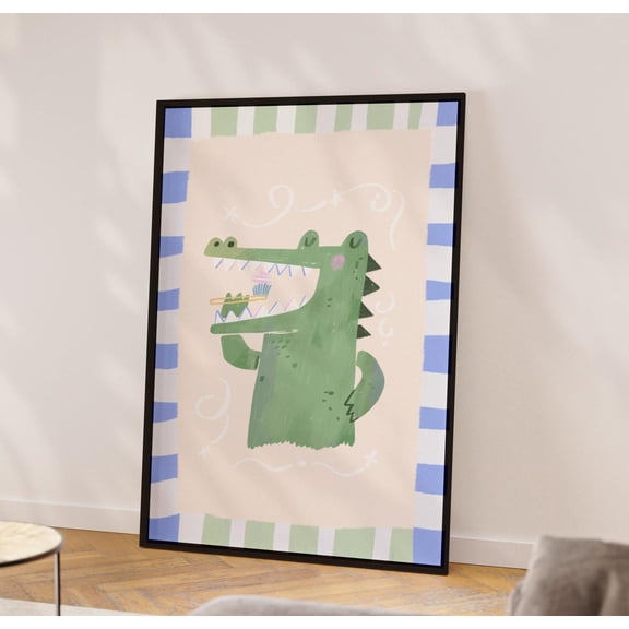 Brush Your Teeth Crocodile Poster, Unframed Paper Poster 8x10in