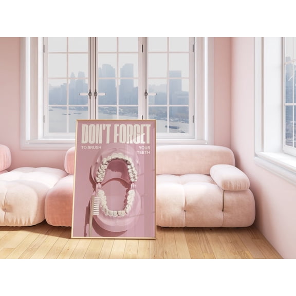 Brush Your Teeth Pink Indie Room Bathroom Dental Hygiene Funky Toothbrush, Unframed Paper Poster 8x10in