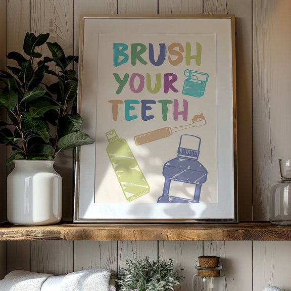 Brush Your Teeth Poster! Boho, Minimalist Modern Art, Boho&Minimalistdecor, File Wall Art, Modern Wall Decor, 8x12 UNFRAMED