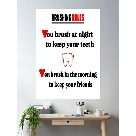 Brush Your Teeth Poster Wall Art, Modern Wall Decor For Living Room Bedroom, 16x24 UNFRAMED