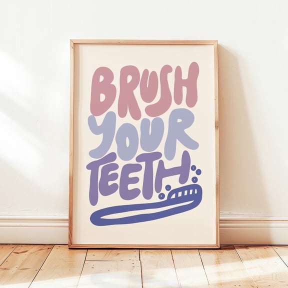 Brush Your Teeth Print, Pastel Bathroom Poster, Funky Wash Room Wall Decor, Poster Only