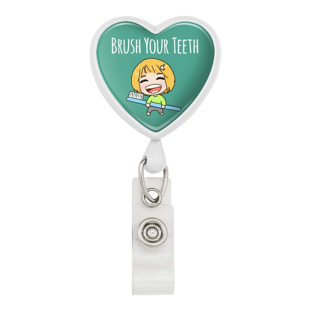 Brush Your Teeth Toothbrush Kawaii Chibi Heart Lanyard Retractable Reel ...