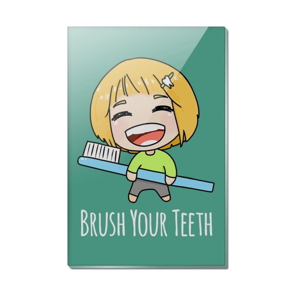 Brush Your Teeth Toothbrush Kawaii Chibi Rectangle Acrylic Fridge Refrigerator Magnet