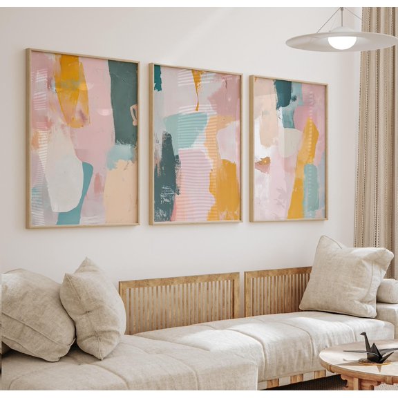 Brush strokes abstract prints set pastel pink abstract piece wall art Set