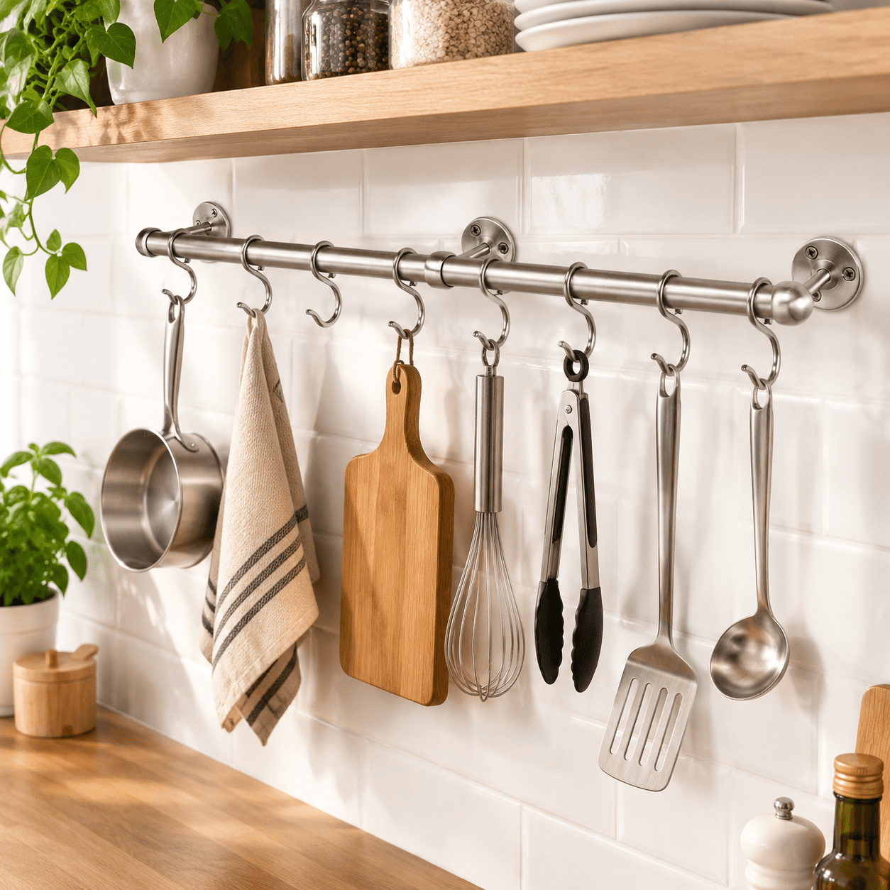 Brushed 23.7 Inch Stainless Steel Wall Mounted Pot Rack Hanger with 8 S ...