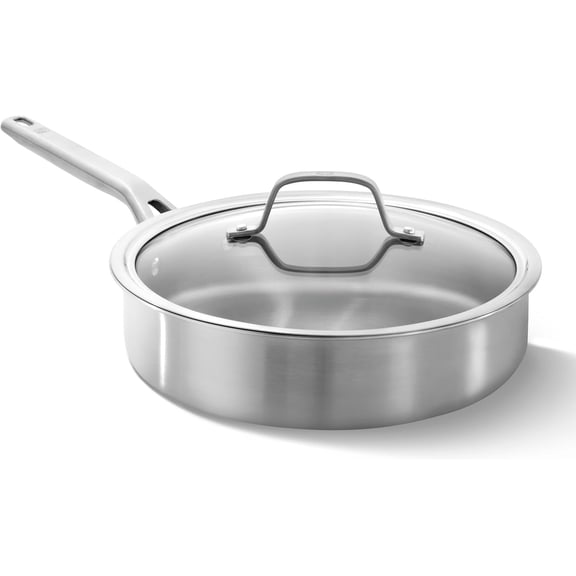 Brushed 3-Ply Stainless Steel Cookware Set with 3Qt Saute Pan, Induction Compatible, Oven Safe to 450F
