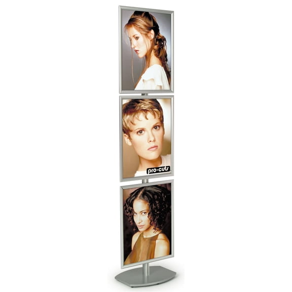 Brushed Aluminum Sign Stand With (3) 22 x 28-Inch Snap Open Frames, Weighted Base, Adjustable Height, Lexan Overlay, 26-1/4 x 97-3/4 x 20-1/2-Inch (AP828X3)