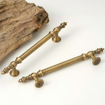 Brushed Antique Brass Cabinet Pull,  Oval & Round Drawer Knob, Solid Brass Hardware Handle