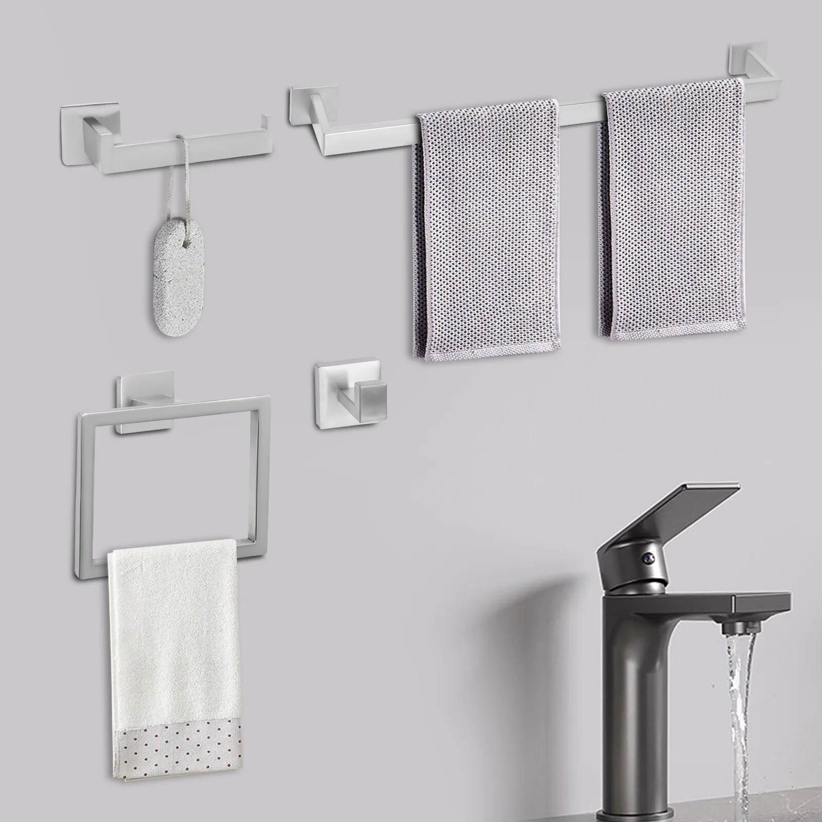 Brushed Bathroom Hardware Set Premium Stainless Steel Bath Towel Bar
