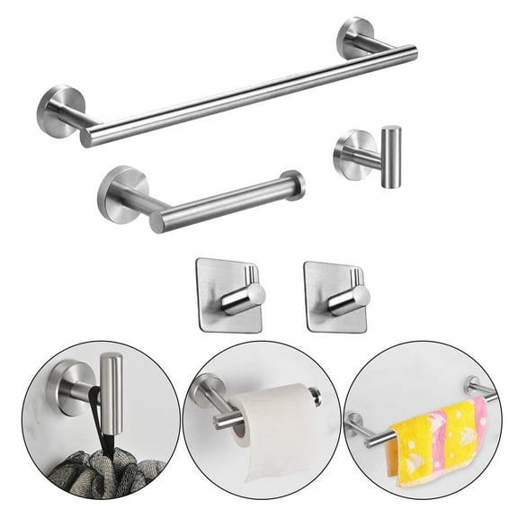 Brushed Bathroom Hardware Set Towel Rack Rustproof Towel Hooks Wall Mounted Stainless Steel Heavy Duty Round Modern Style for Kitchen Toilet , B
