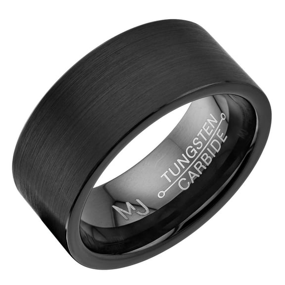 Brushed Black Plated 9mm Tungsten Carbide Pipe Cut Wedding Band Ring Size 11