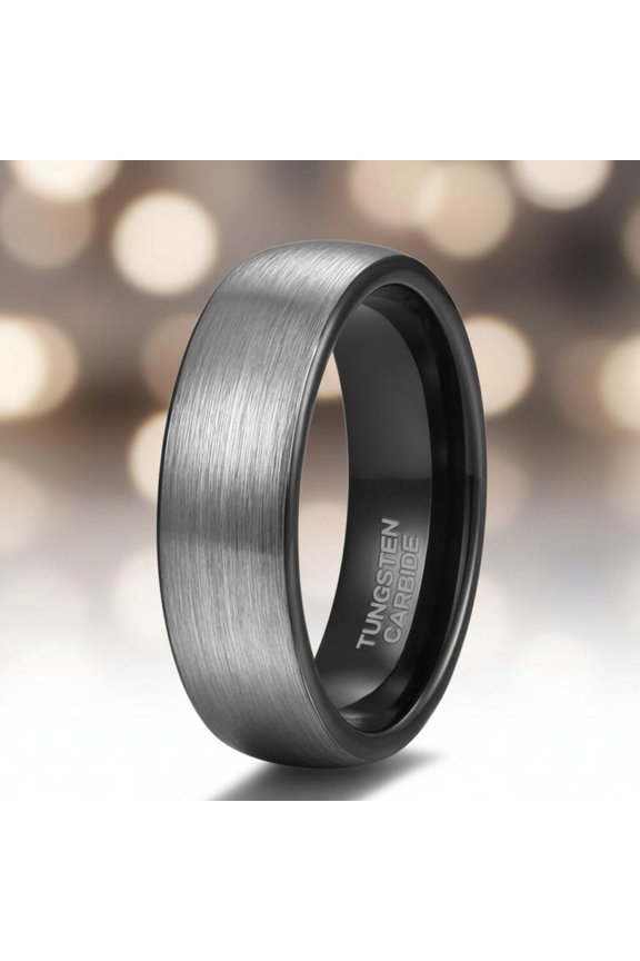 Brushed Black Tungsten Carbide Ring with Matte Finish, Comfort Fit Wedding Band