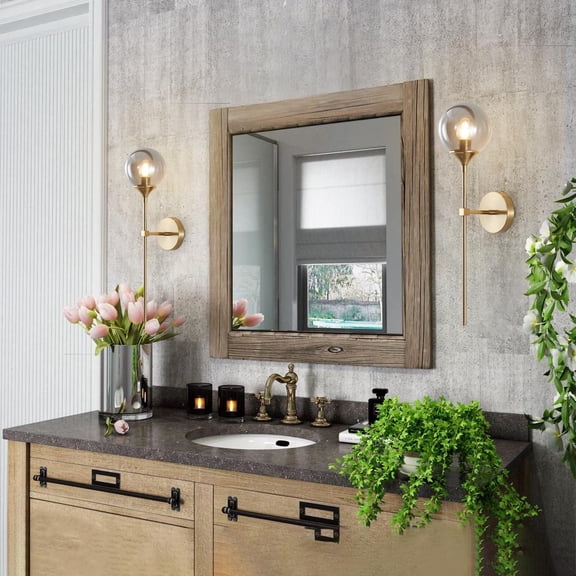 Brushed Brass Gold Wall Mounted Sconce Mid Century Modern Globe Wall Light Fixture Vintage Long Pole Arm Wall Lamp Smoke Gray Glass Wall Sconce Lighting (Smoke Gray)