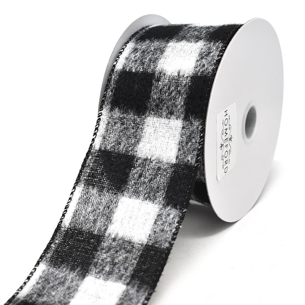 FIREFLY IMPORTS Brushed Buffalo Plaid Wired Edge Christmas Ribbon, 2-1/2-Inch, 10-Yard, Black/White