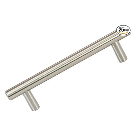 Brushed Cabinet Pulls 25 Pack - 4-1/4" Hole Centers - 5-13/16" Length - Euro Style Handles for Kitchen, Bathroom, Furniture - Solid Stainless Steel