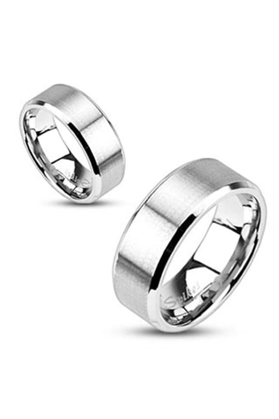 Brushed Center Flat 8mm Wedding Band Beveled Edge Ring 316L Stainless Steel (SIZE: 11)