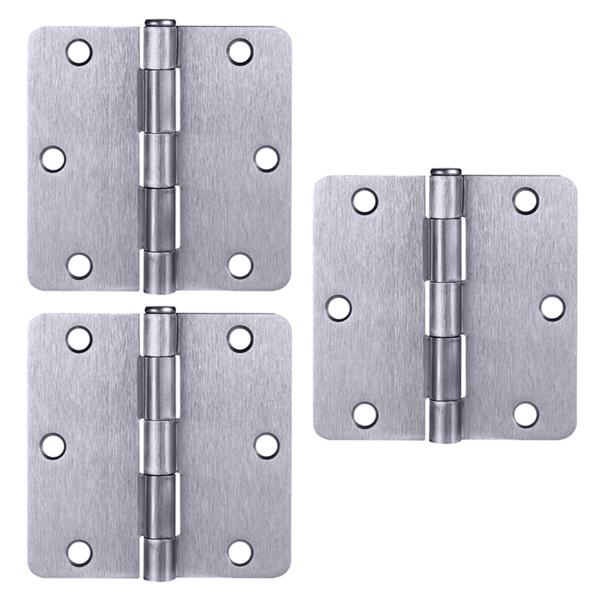Brushed Chrome Steel Plain Bearing Door Hinge with Removable Pin, 3-1/2 x 3-1/2 in. 1/4 in. Radius, 3-Pack