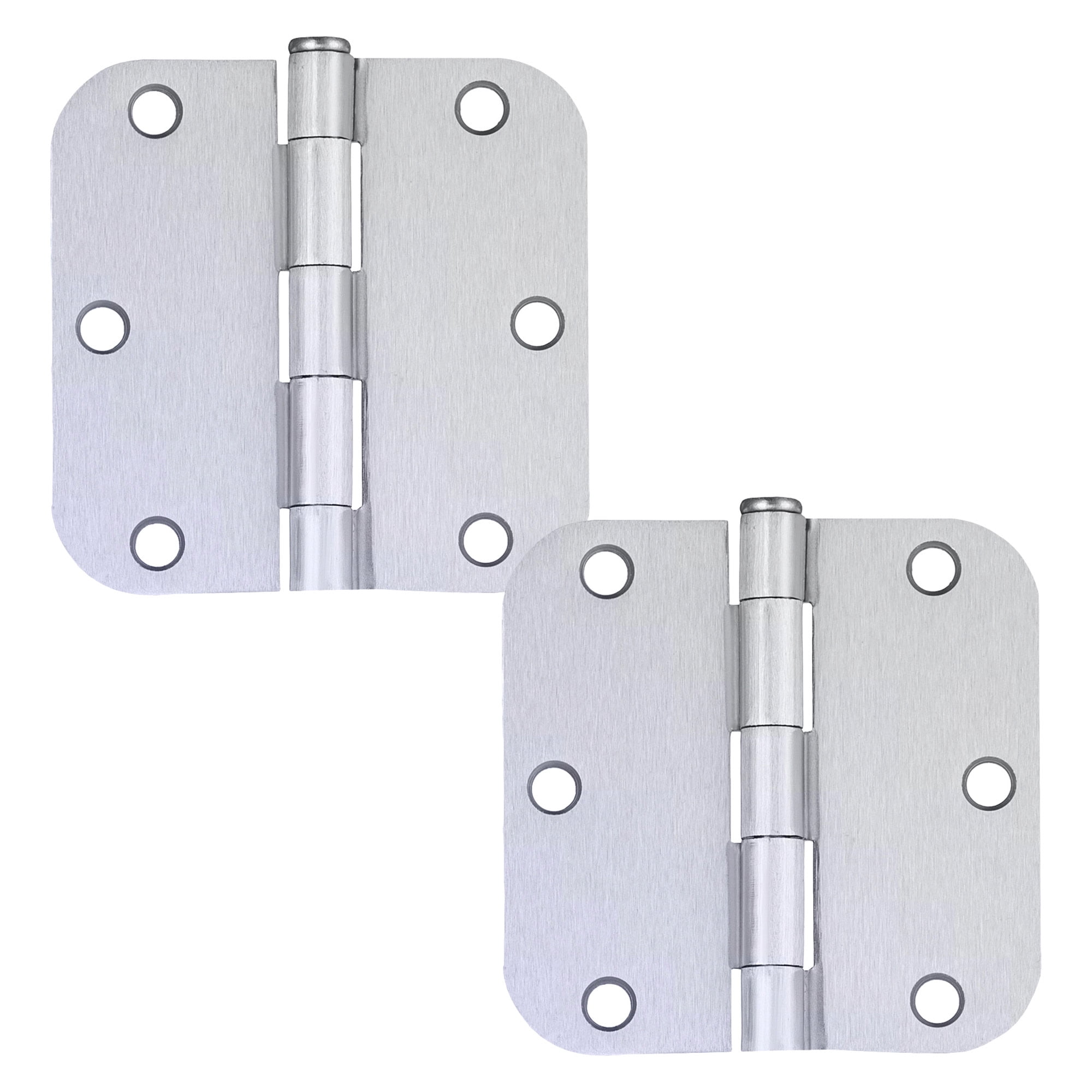Brushed Chrome Steel Plain Bearing Door Hinge with Removable Pin, 3-1/2 x 3-1/2 in. 5/8 in. Radius, 2-Pack