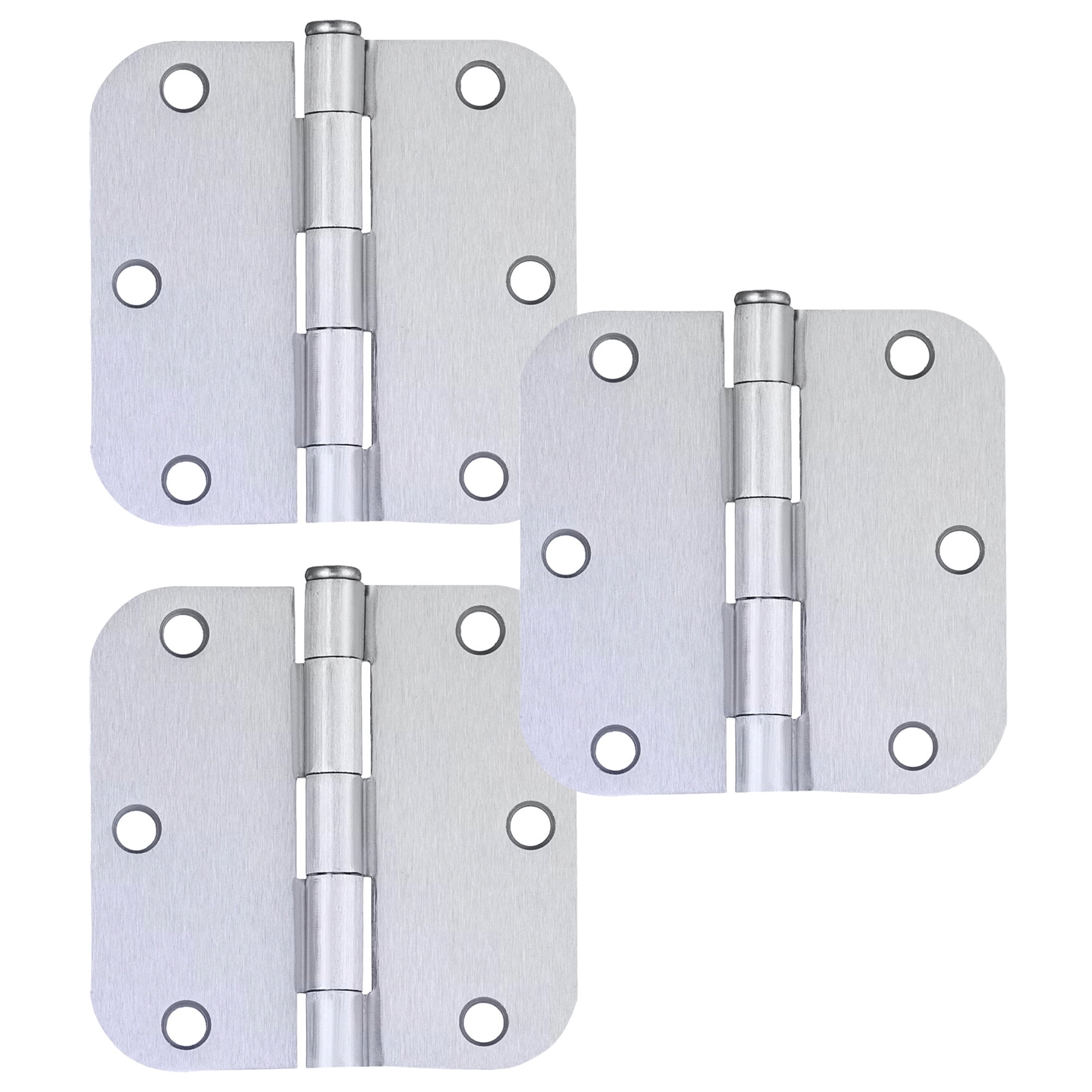 Brushed Chrome Steel Plain Bearing Door Hinge with Removable Pin, 3-1/2 x 3-1/2 in. 5/8 in. Radius, 3-Pack