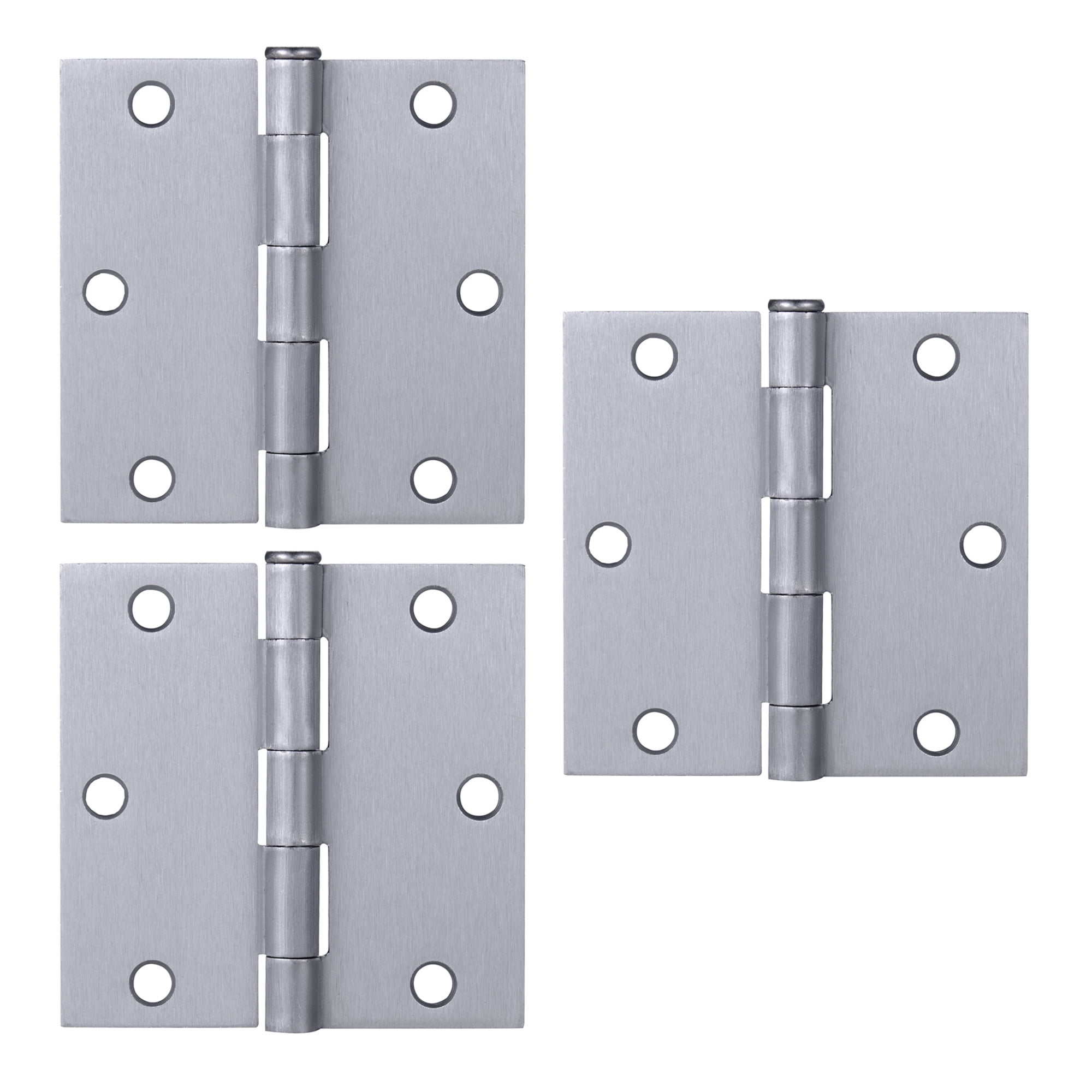 Brushed Chrome Steel Plain Bearing Door Hinge with Removable Pin, 3-1/2 x 3-1/2 in. Square Corner, 3-Pack