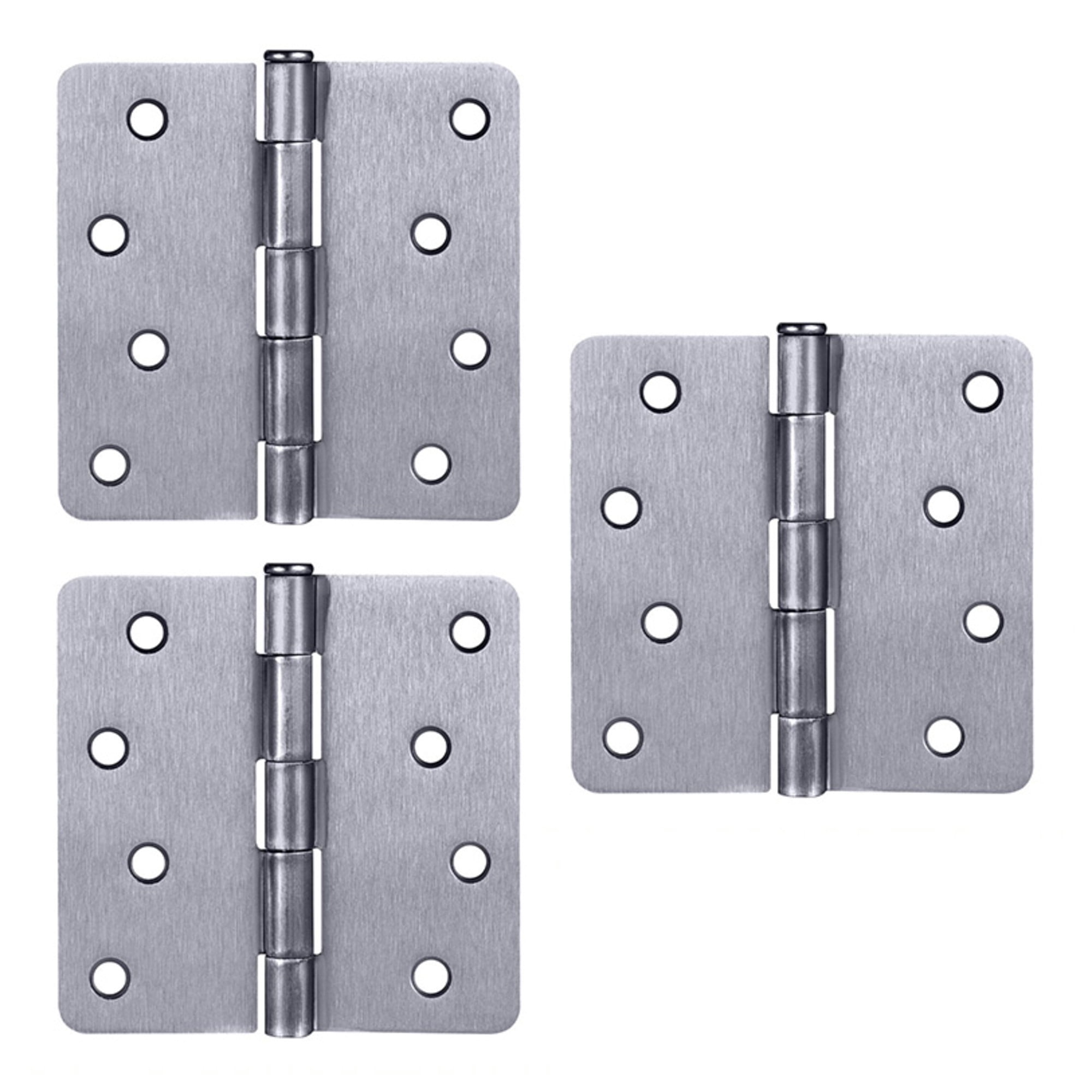 Brushed Chrome Steel Plain Bearing Door Hinge with Removable Pin, 4 x 4 in. 1/4 in. Radius, 3-Pack