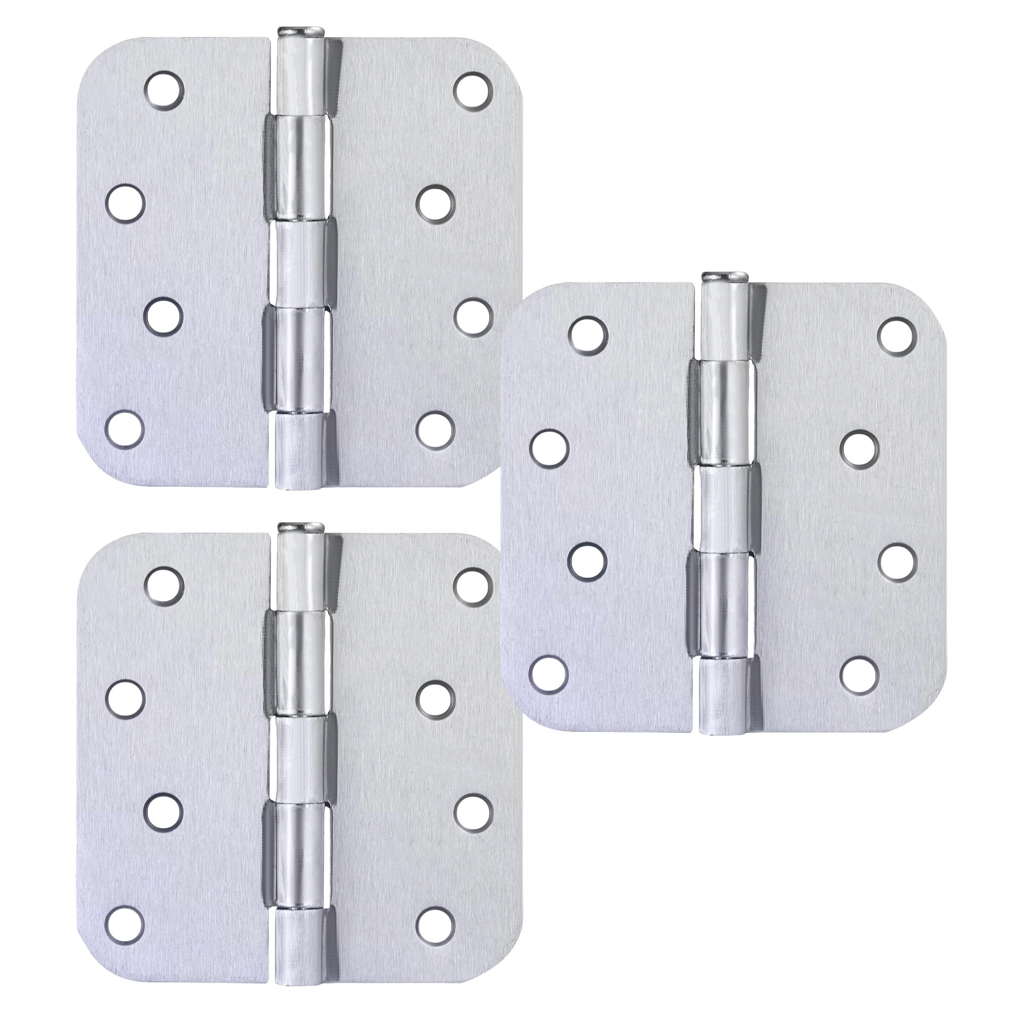 Brushed Chrome Steel Plain Bearing Door Hinge with Removable Pin, 4 x 4 in. 5/8 in. Radius, 3-Pack