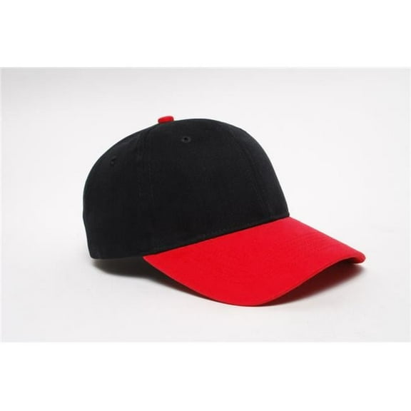 Brushed Cotton Twill Hook & Loop Adjustable Cap 2, Black & Red - One Size