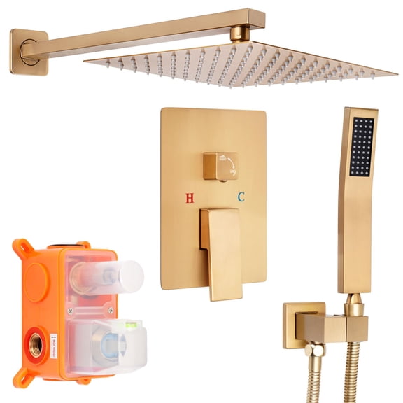 Brushed Gold 2-Setting 10-Inch Square Shower Head with Handheld Set