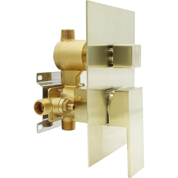 Brushed Gold 3 Way Shower Valve, Concealed Brass 3 Outlet Function Shower Diverter Valve Flow Control Mixer Mixing Rough-In Shower Valve Kit