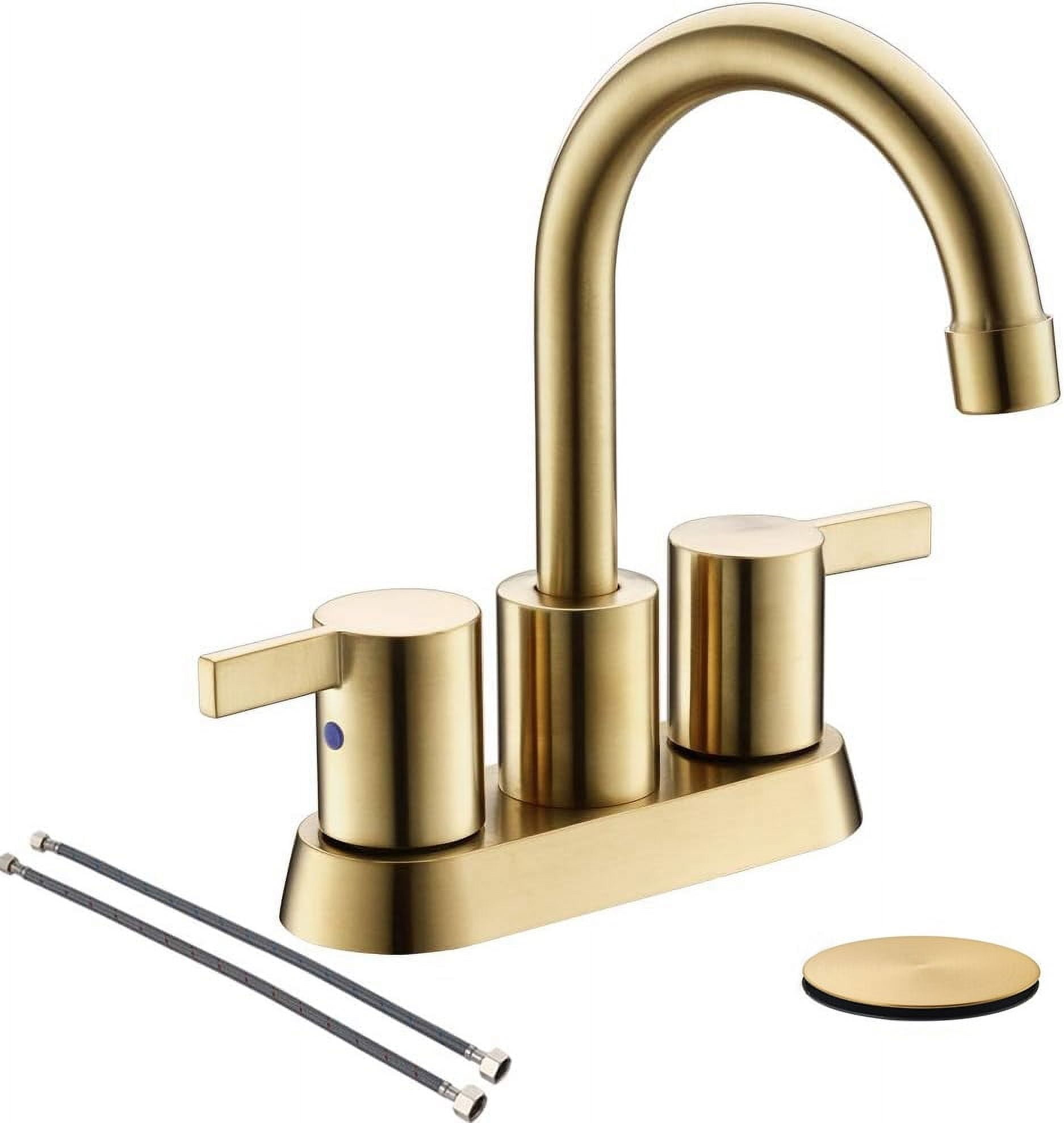 Brushed Gold 4 Inch 2 Handle Centerset Lead-Free Bathroom Faucet Swivel Spout with Pop Up Drain