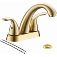 thumbnail image 1 of Brushed Gold 4 Inch Centerset 2 or 3 Holes 2 Handle Bathroom Faucet, Bathroom Faucet with Copper Pop Up Drain and Water Supply Lines, 1 of 18