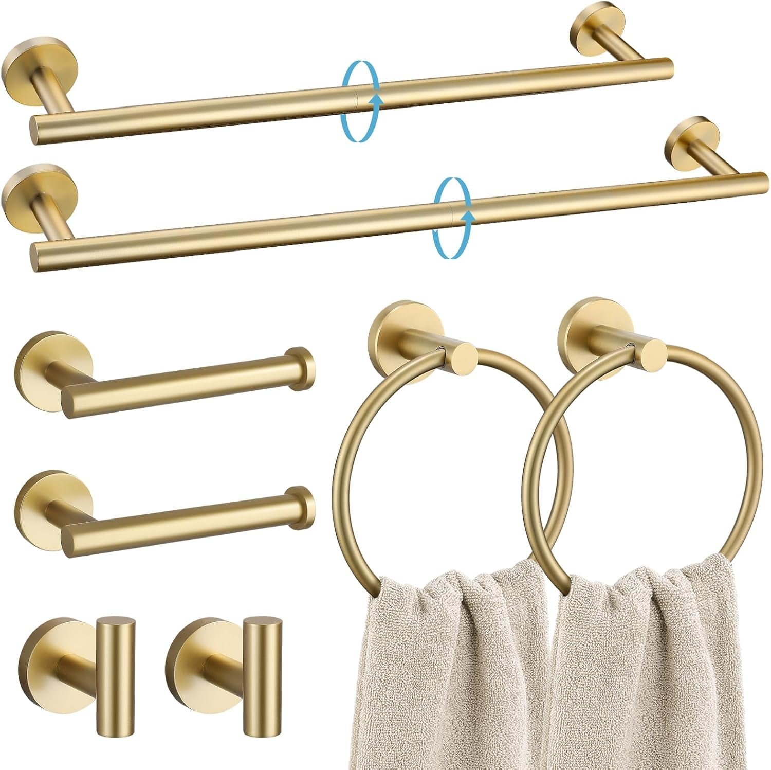 Brushed Gold 8 Piece Bathroom Hardware Set, SUS304 Stainless Steel 24 ...