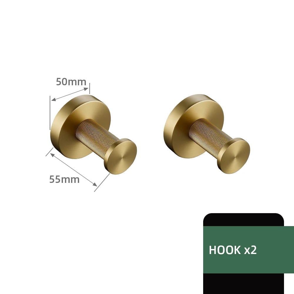 Brushed Gold Bathroom Accessories Towel Bar Bath Robe Hook Brass Knurled Bathroom Hardware Set